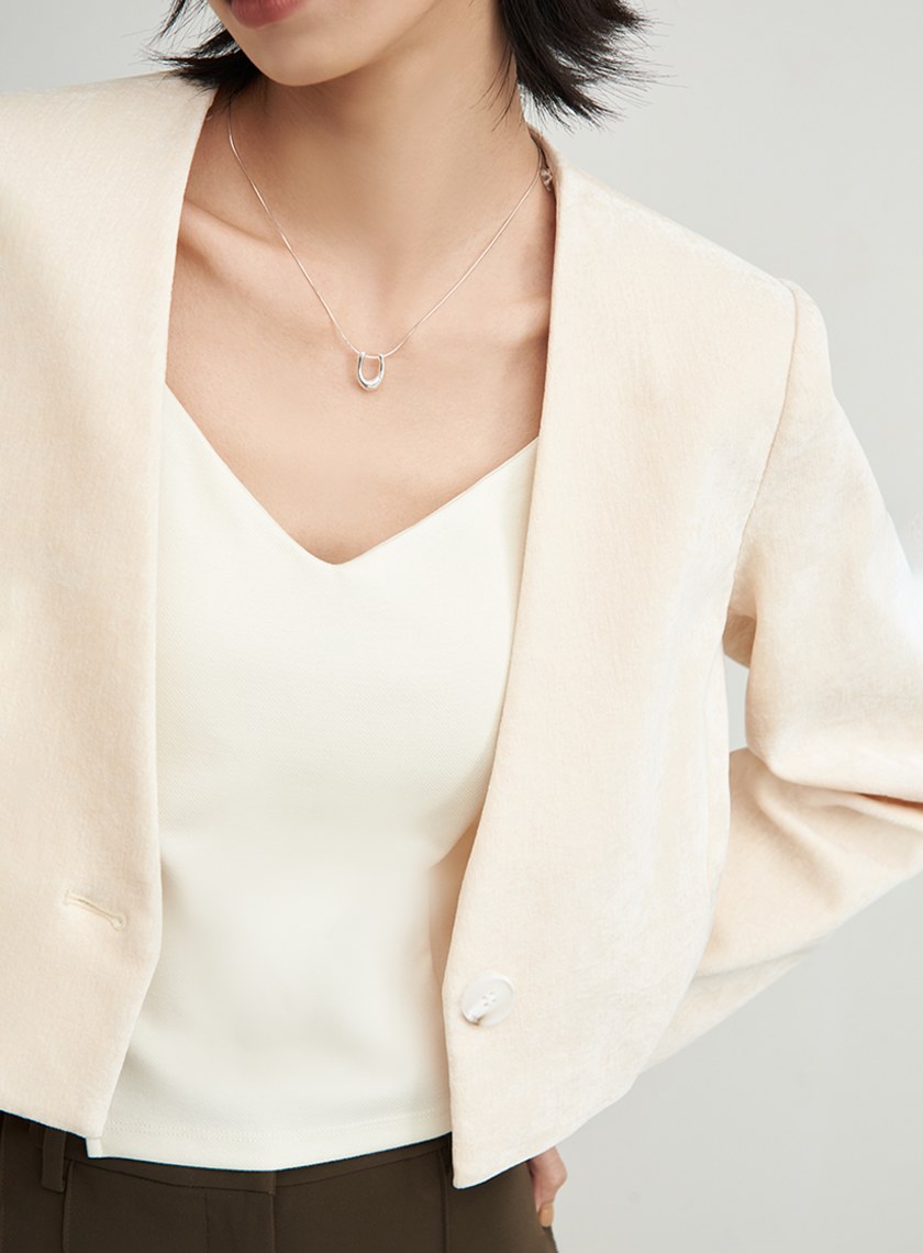 可拆領絨面短版西裝外套